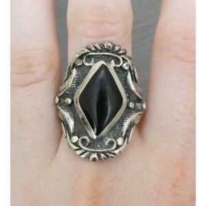 Sterling Silver and Black Enamel Statement Ring 10g Signed ISO Size 10